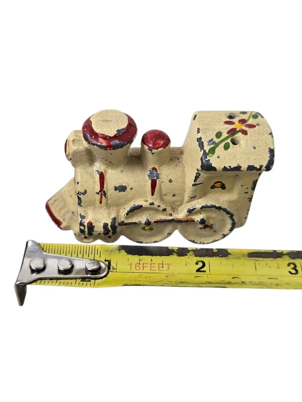 Vintage Antique Cast Iron Painted Railroad Train Salt Pepper Shaker Miniatures